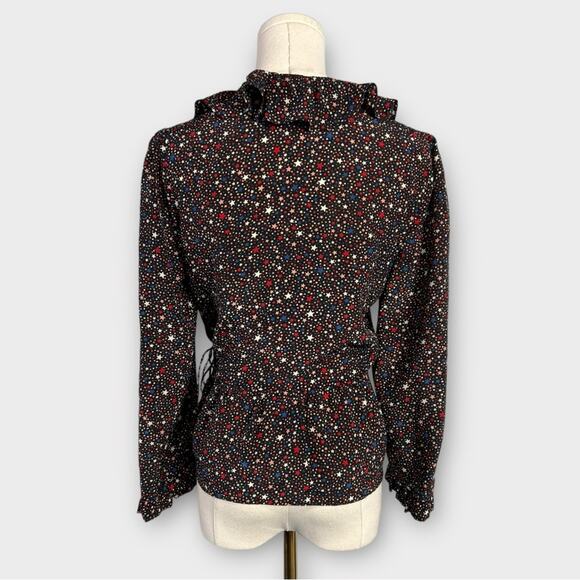 Madewell Silk Ruffle-Hem Wrap Top in Starry Night Size Small - Picture 3 of 7
